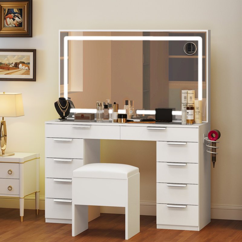 Vanity Set With LED Mirror, White