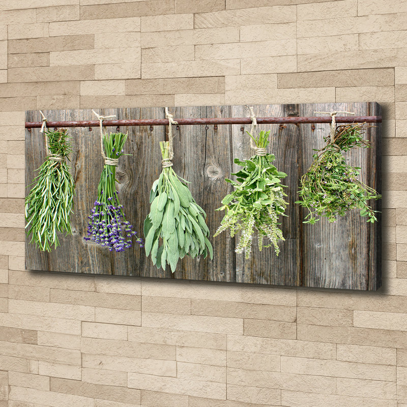 Herbs On A String - No Frame Print on Canvas, 50cm H x 125cm W x 2cm D, Frameless Canvas