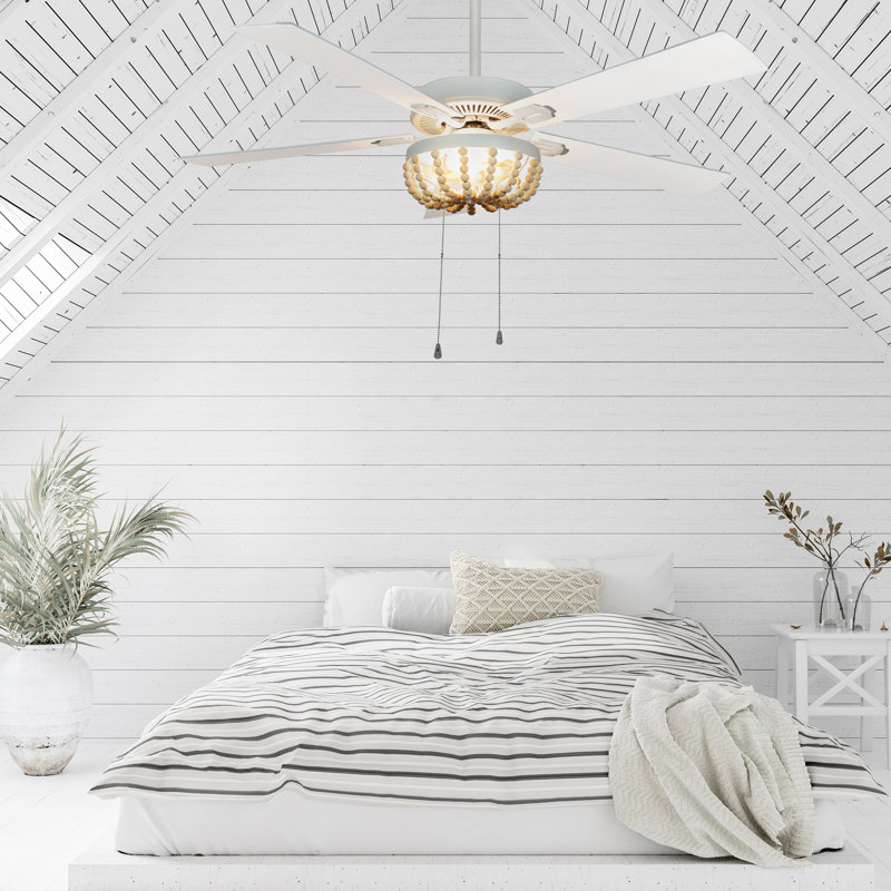 Ventilateur de plafond à 5 pales de 52 po avec abat-jour perle en bois crème Domenic