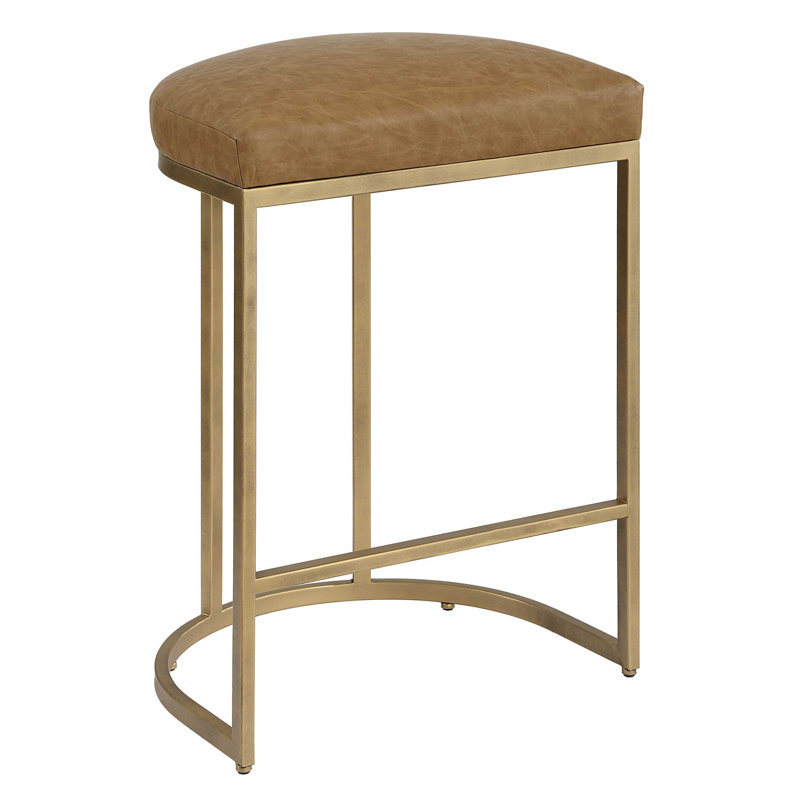 Upholstered Counter Stool, Brass, Brown