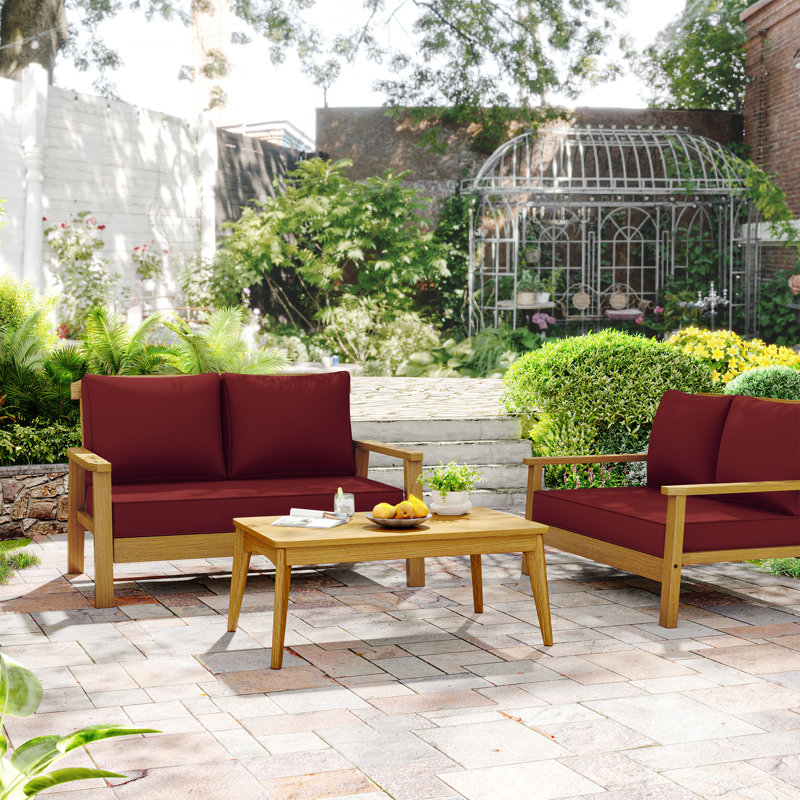 3-Piece Outdoor 5" Replacement Cushion Set Seat/Back Cushion，Only cushions, Burgundy