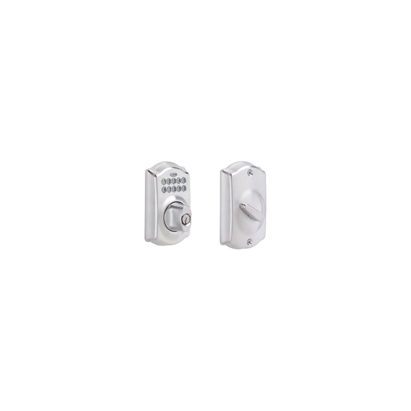 Schlage Keypad Deadbolt with Camelot Trim, Satin Chrome, Yes
