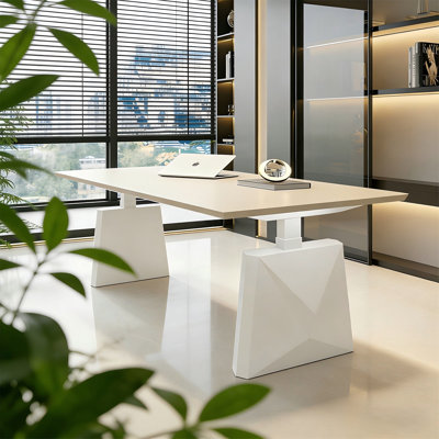 Bureau 70,87 po rectangulaire en bois massif blanc multi-niveaux avec fonction de levage