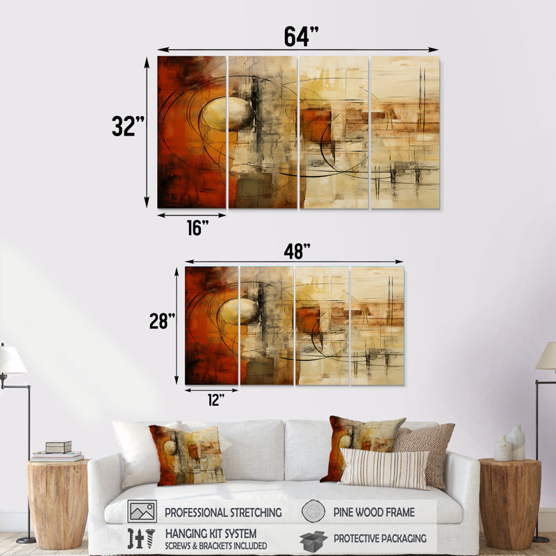 Ensemble d'explorations murales géométriques subtiles Chaos - 4 pièces Grunge Explorations, 32" H x 64" W