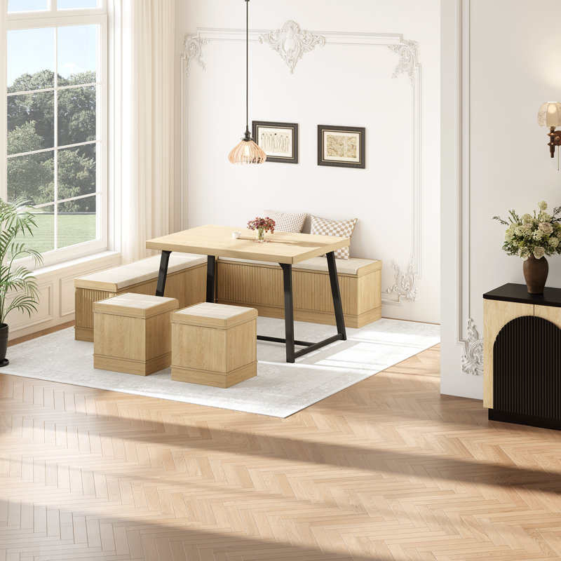 Simple And Stylish 5 Person Corner Breakfast Nook Set With Hidden Storage, Brown
