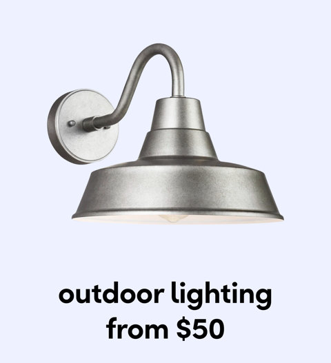 A brushed silver gooseneck barn light fixture for outdoor wall mounting from $50.