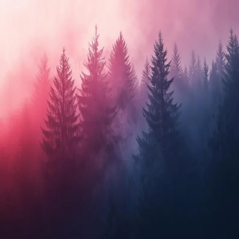 Pink & Navy Misty Pine Forest, 108" L x 96" W