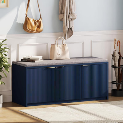 2-Tier Storage Bench With Vertical Slatted Doors