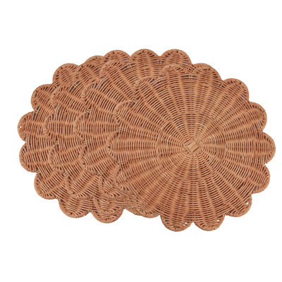 Rattan Placemats (Set of 4) – Handwoven Scalloped Design for Dining & Entertaining, 15"