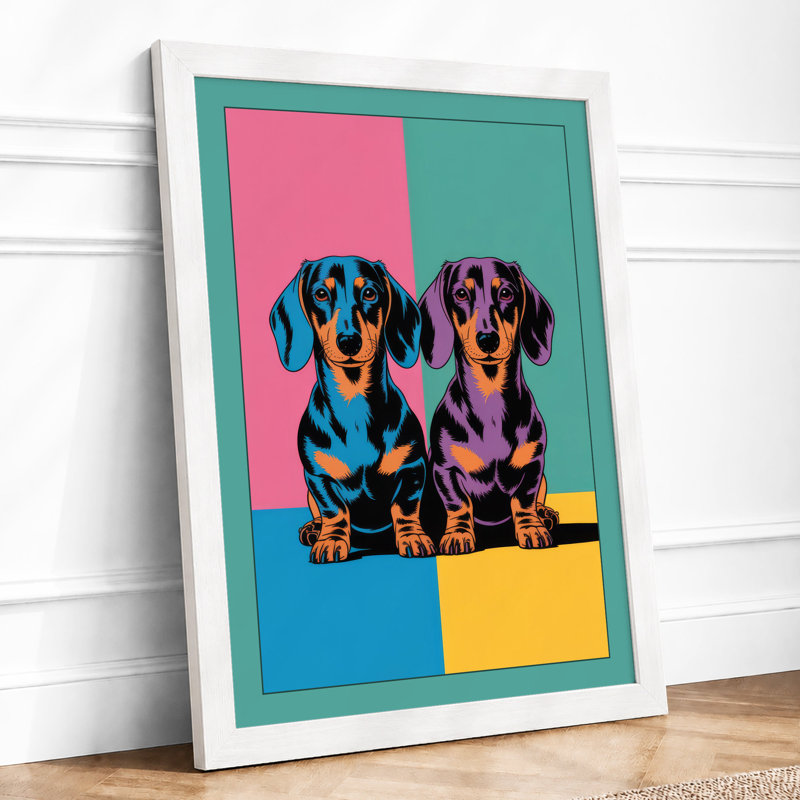 Dachshund Duet Pop Art - Framed Print, A3 - 42.0 x 29.7 cm, White