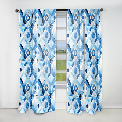 Blue And White Tiles Symmetry - Abstract Curtain - Velvet Room Darkening - 1 Panel