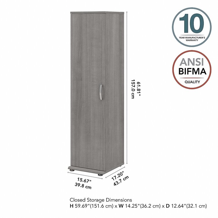 Bush Business Furniture Universal Tall Narrow Storage Cabinet with Door and Shelves - Storm Gray