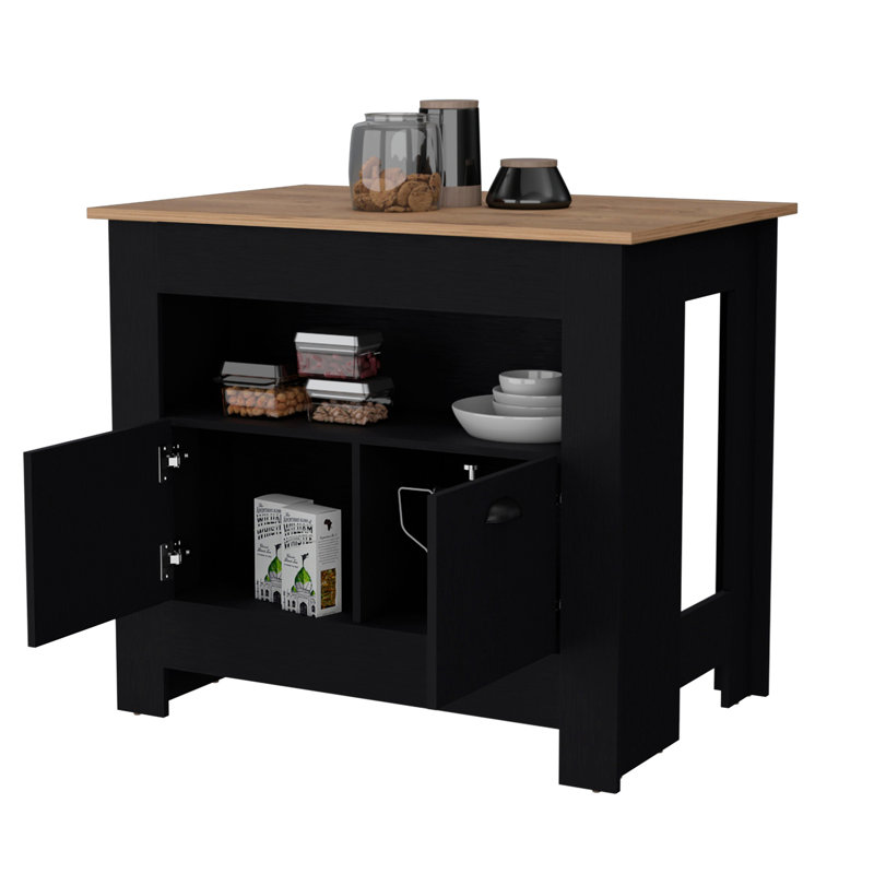 Îlot de cuisine noir à 2 portes - 3 tablettes pour une décoration fonctionnelle pratique