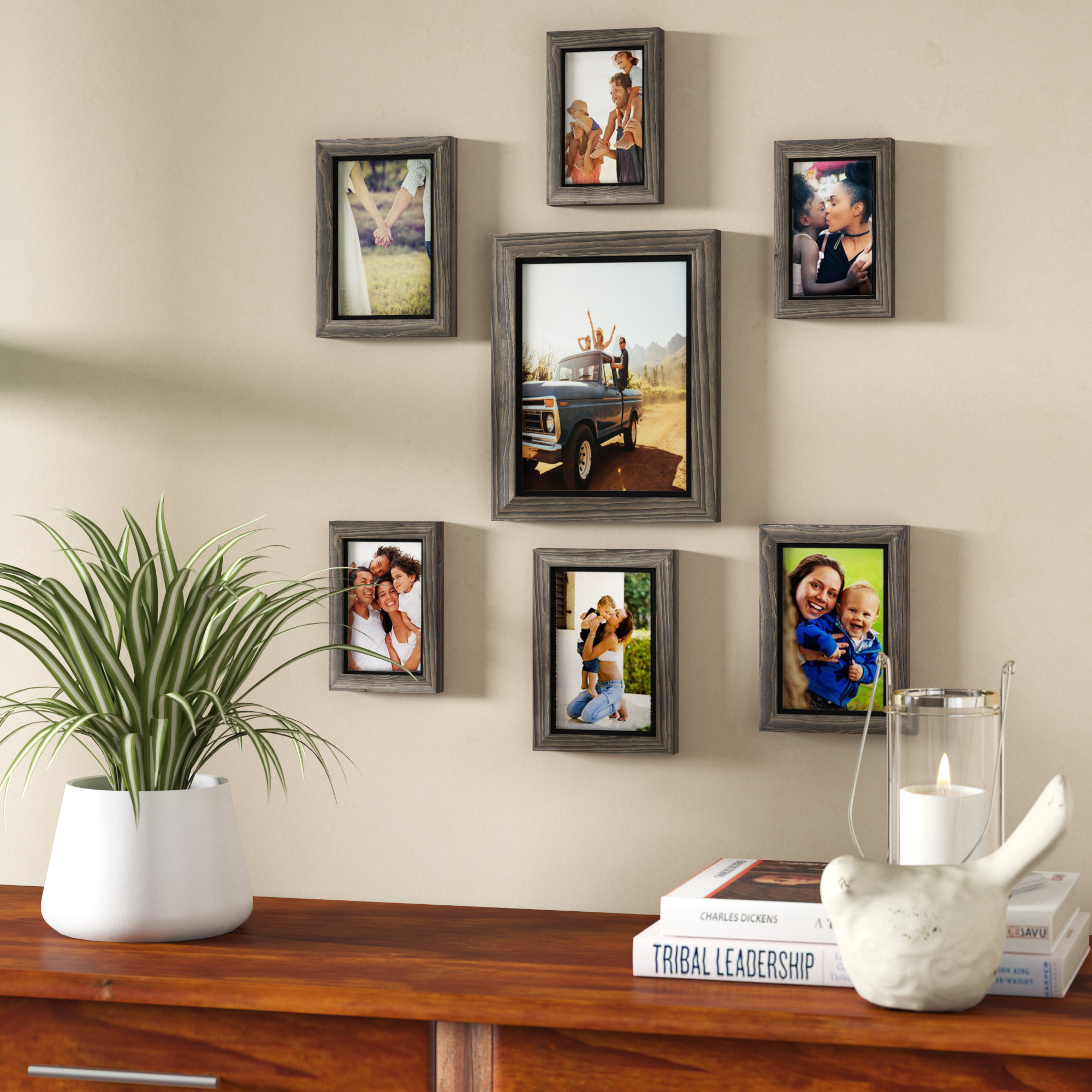 Frame Set Gray Red Barrel Studio MCS Asher Wood 7 Piece Frame Set, Grey Woodgrain ...