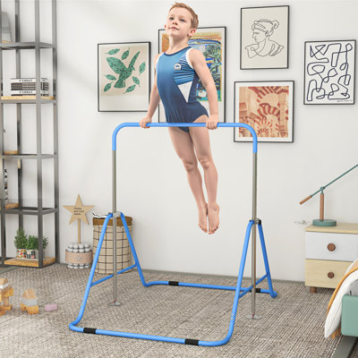 HOMCOM Kids Gymnastic Bar Foldable Horizontal Training Bar Blue