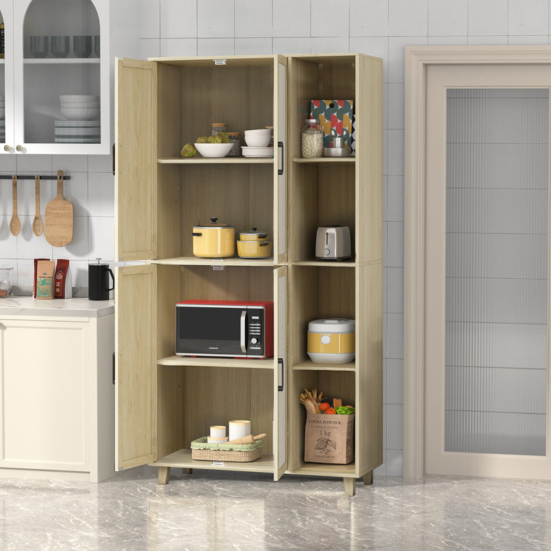Garde-manger en rotin 70,87 po avec tablette latérale Aodan, Beige