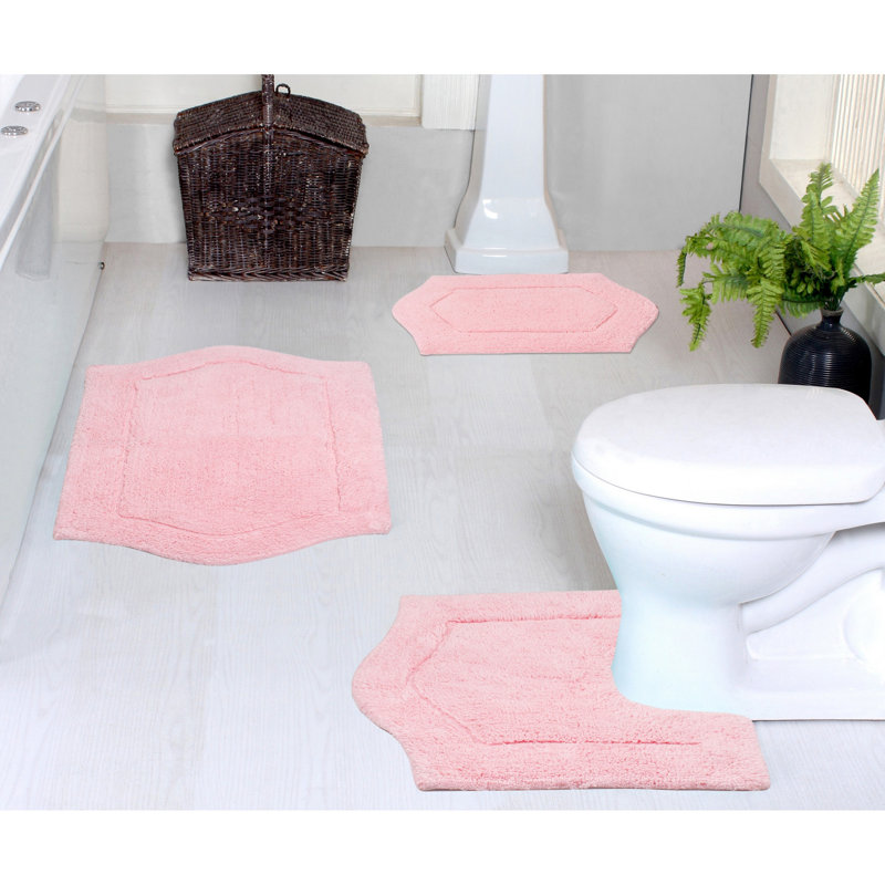 Morissette 100% Cotton Bath Rug, Non-Slip, Quicky Dry, Machine Washable, Absorbent - 3 Piece Set, Pink