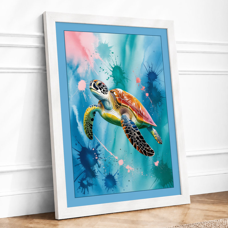 Turtle In Open Water Coastal - Print, A3 - 42.0 x 29.7 cm, White
