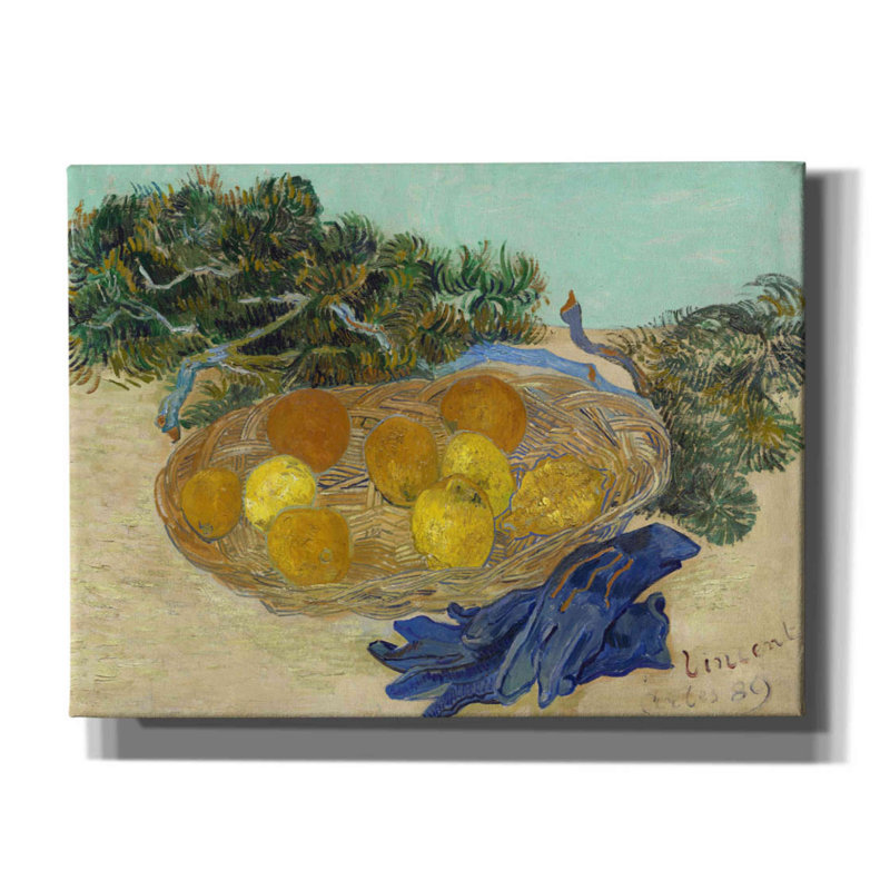 «Nature morte d'oranges et de citrons avec des gants bleus» par Vincent Van Gogh, estampe numérique sur toile