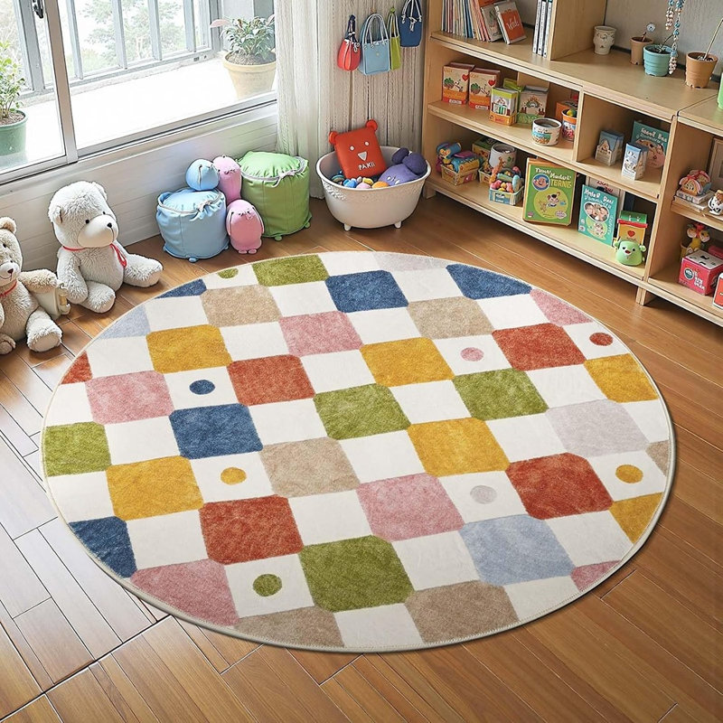 Tapis rond coloré lavable pour salle de jeux et chambre d'enfant