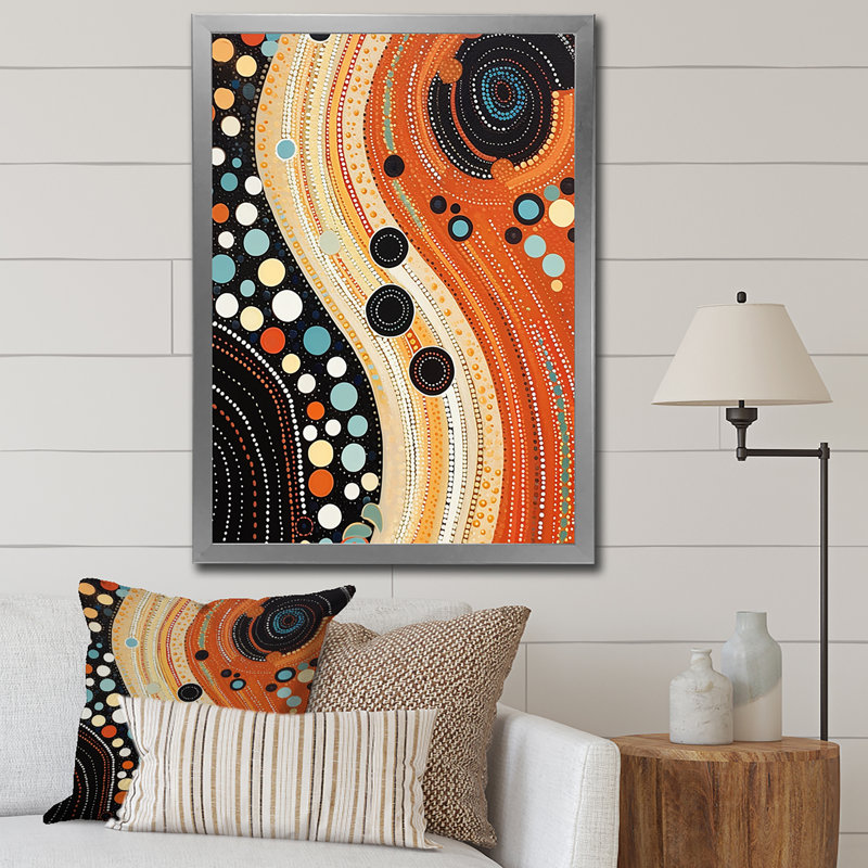 Aboriginal Circular Dot Art Compositions I - Transitional Canvas Art Print, Silver Single Picture Framed