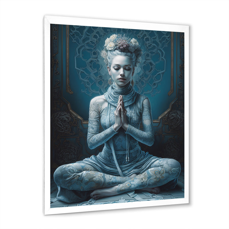 Spiritual Serenity Blue Goddess Meditation sur impression sur toile, H 40 po x l 30 po x P 1,5 po, Cadre simple blanc
