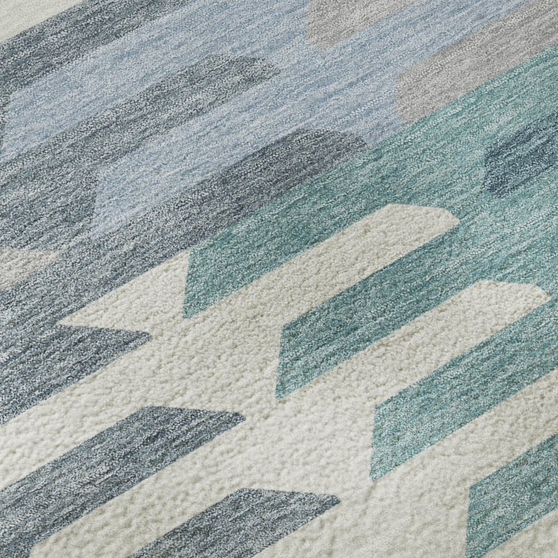 Premium Machine Washable Mayfield AMF2328 Geometric Rug, Teal, 8' x 10'