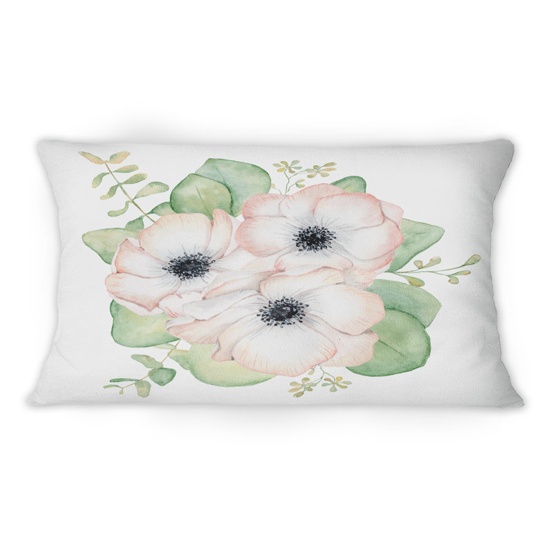 Coussin lombaire floral avec fleurs et feuilles d'eucalyptus
