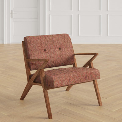 Balom Retro Button Tufted Upholstered Arm Chair with Angled Wood Frame, Orange