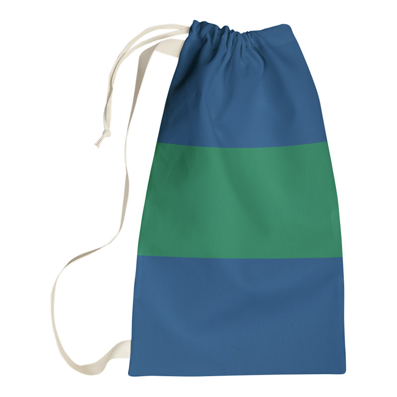 Fabric Laundry Bag with Handles, 29" H x 18" W x 1.5" D, Dark Blue/Green/Dark Blue