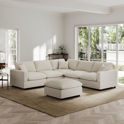 Otina 95.4'' Upholstered Sofa, Cloud Sofa, L Shaped Sectional Sofa Couch Modular Sofa with Ottoman for Living Room Office Apartment