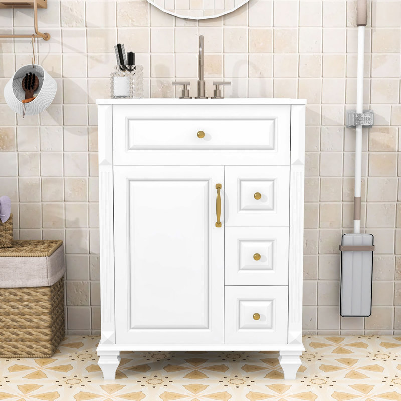 Meuble-lavabo autoportant élégant avec rangement intelligent et lavabo, White