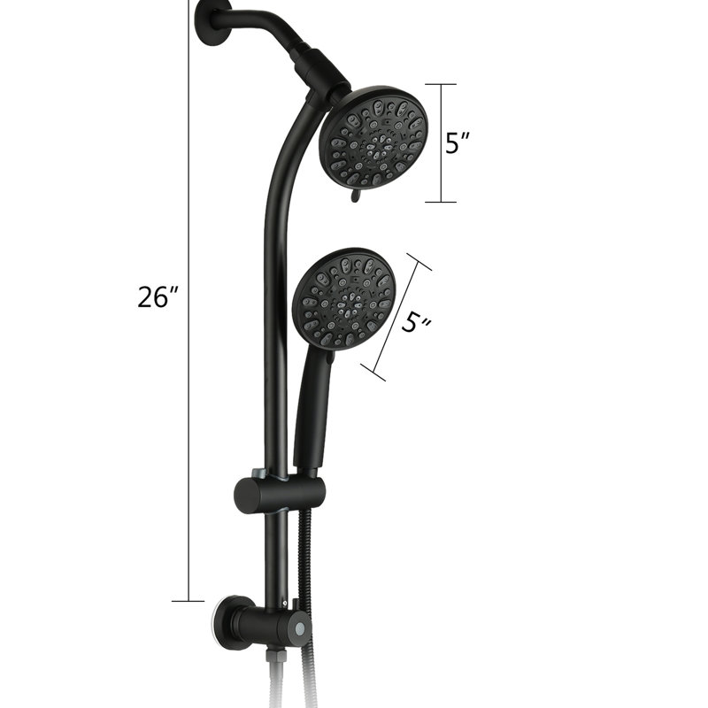 Douche de pluie 7 jets avec perceuse - Acier inoxydable - Noir mat - Système à double pommeau avec tige et jet réglable