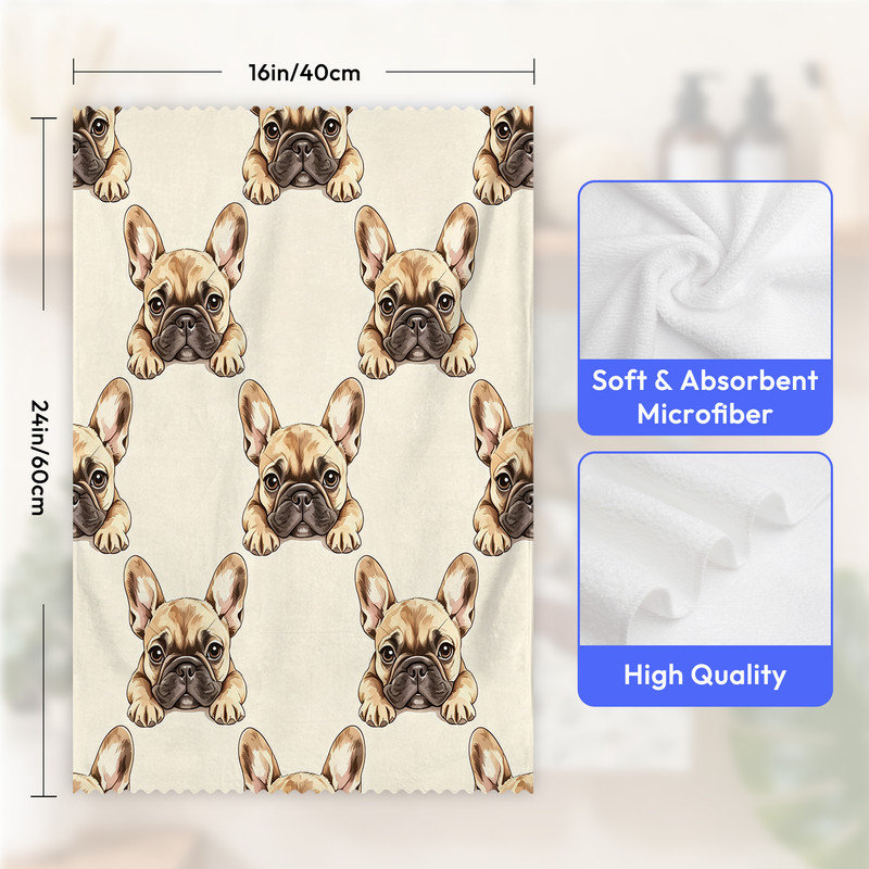  Linges de cuisine en microfibre, linges à vaisselle réutilisables absorbants, décoratifs résistants à la décoloration, 16 po x 24 po, motif bouledogue crème beige