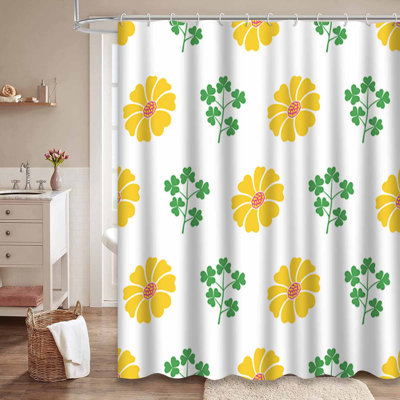 Waterproof Seamless Leaf Blossom Bath Sunflower Meadow Shower Curtain with 12 Hooks