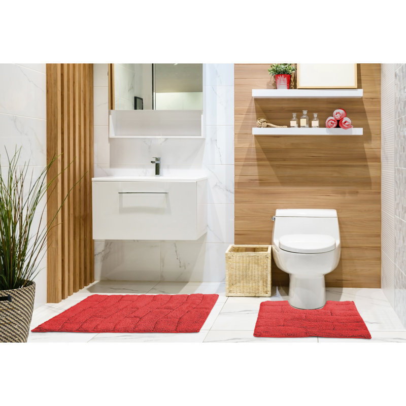 Bombay Cotton Non-Slip Bath Rug Set, Red