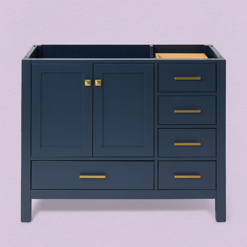 Cambridge 42'' W Single Bathroom Vanity Base, Midnight Blue, Satin Brass
