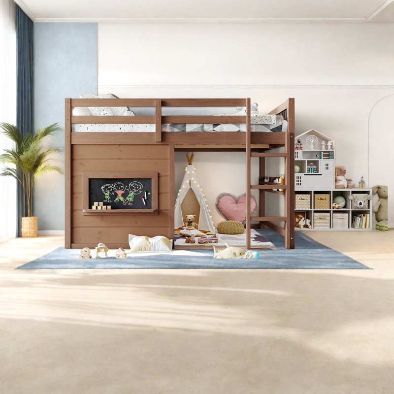 Lit mezzanine double peu encombrant, maisonnette rustique en panneau de fibres à densité moyenne pour chambre d'enfant