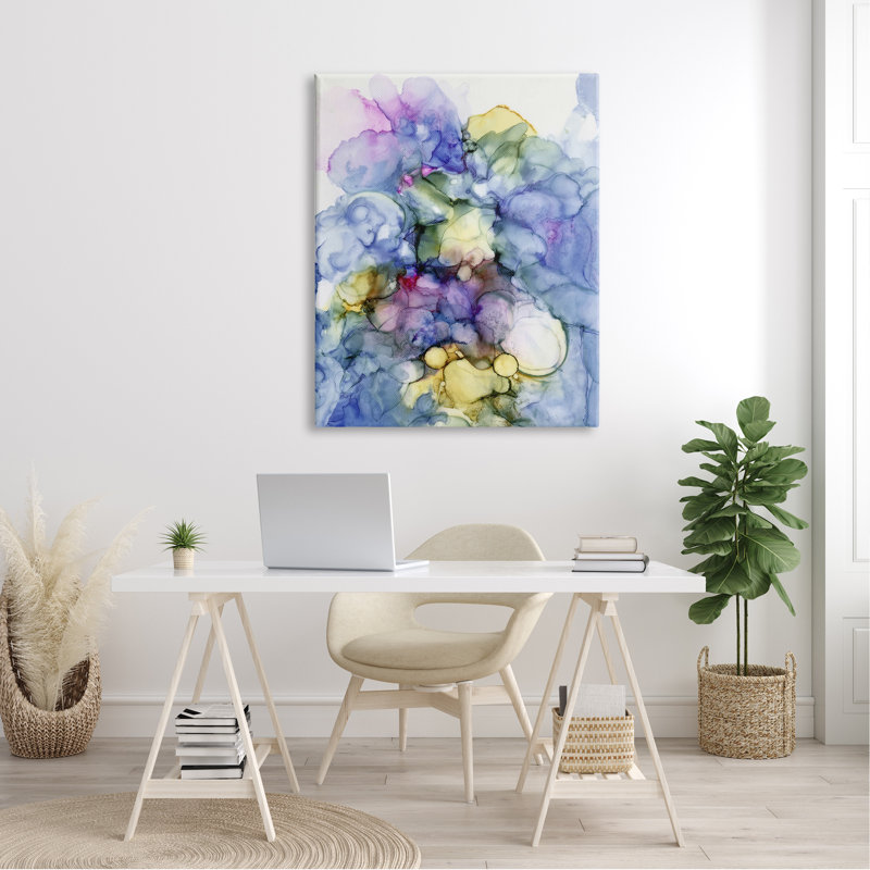 Peinture contemporaine à l'aquarelle abstraite audacieuse «Cool Tones» par Kim Curationa - Peinture, Toile tendue