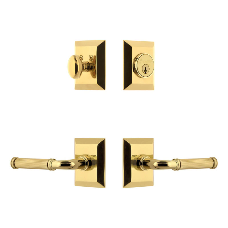 Ensemble d'entrée complet avec rosace Fifth Avenue Square, 2.75", Laiton éternel, À gauche