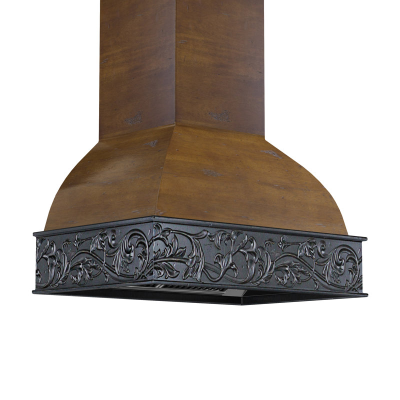 36" Wood 700 CFM Ducted Wall Mount Range Hood, Antigua/Walnut