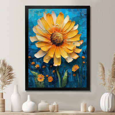 Fleur de pissenlit jaune et bleu en fleurs I - Dandelion Wall Art Living Room