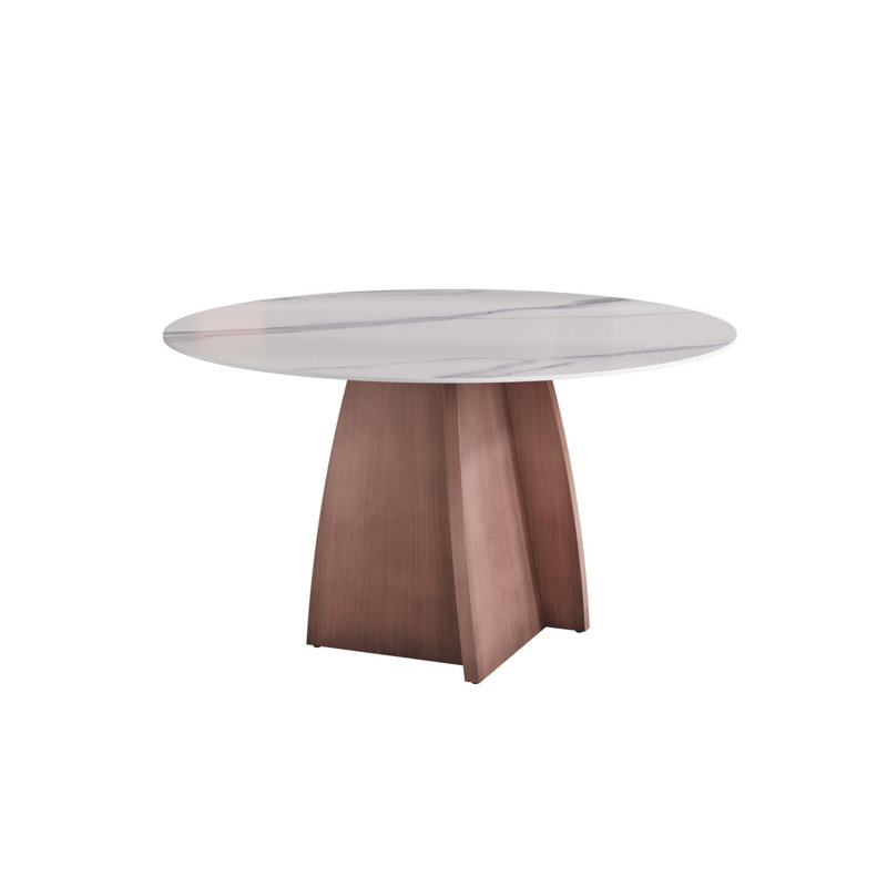 Table de salle à manger ronde en marbre artificiel avec base en fer (table de salle à manger seulement)