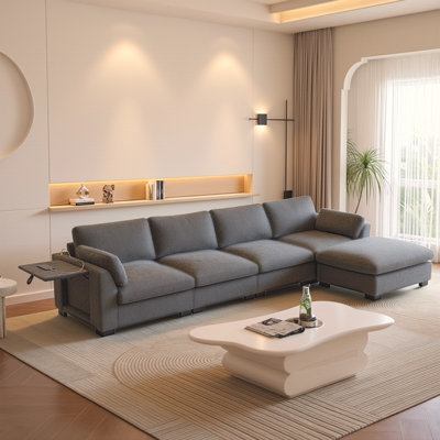 130" Chenille Modular Sectional Sofa With Ottoman
