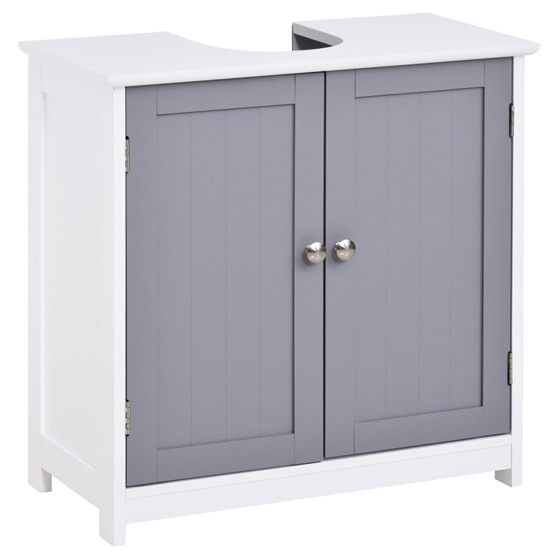 Base de meuble-lavabo avec base de meuble-lavabo Blanc et gris. Augmente le rangement. Tablette réglable à l'intérieur. Matériau. L 23,5 po x P 11,41 po. H 23,5 po. Peut contenir un organisateur de 22 lb, encoche en U.