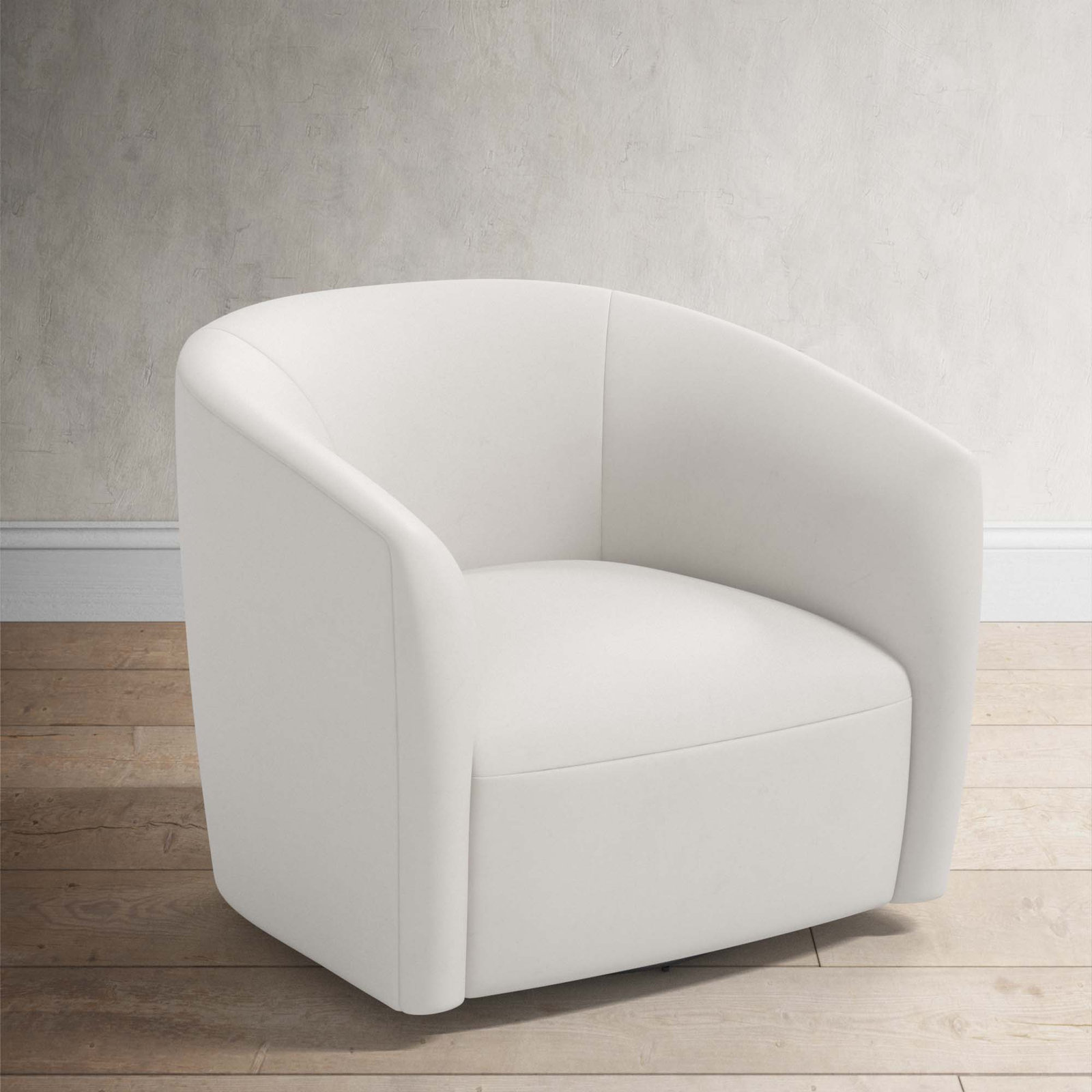 Marita Upholstered Swivel Barrel Chair, Bella Light Gray Performance Velvet
