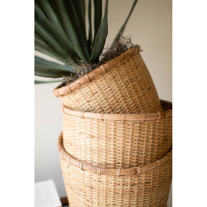  Multi-Size Cane Storage Baskets Rustic, Handwoven Design Set of 3 - 16"H