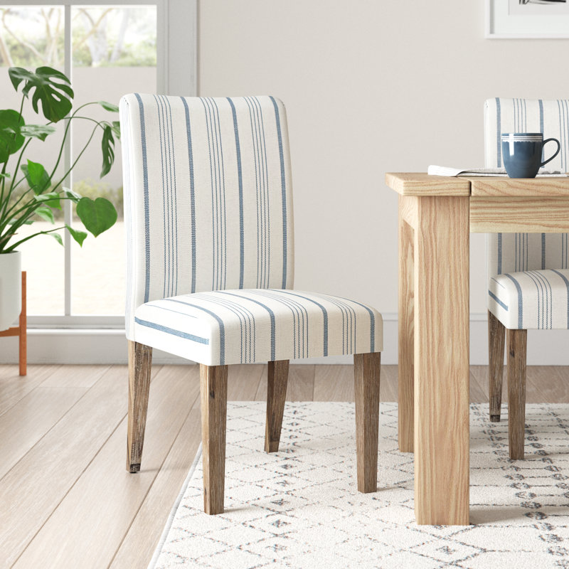 Chaise de salle à manger rembourrée de couleur blanche / bleue de Waterloo Parsons