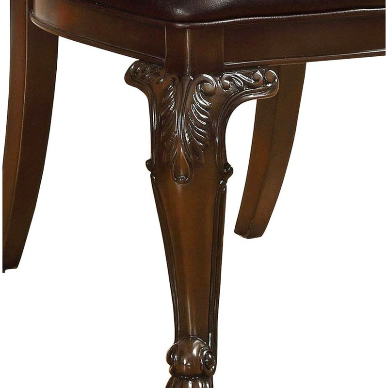 Chaises d'appoint de luxe traditionnelles de luxe en bois massif brun foncé avec siège rembourré et dossier en cerisier orné pour la salle à manger