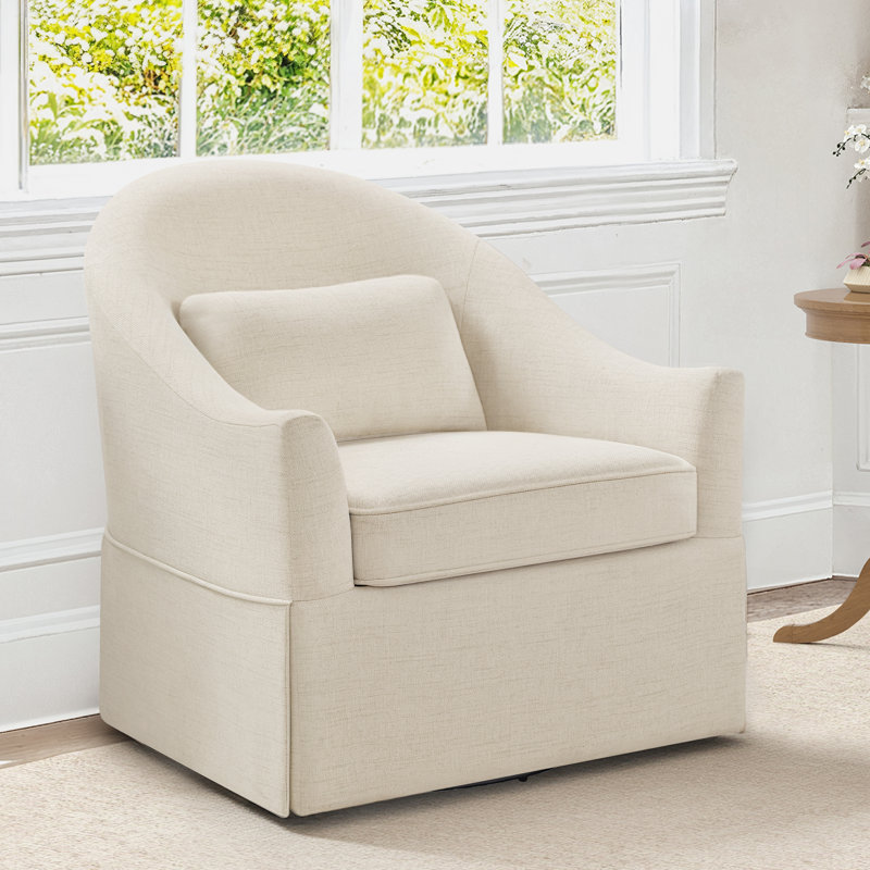 Martha 30.3 ″ Wide Upholstered Swivel Barrel Accent Chair, Light Linen
